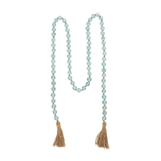 Ivory and Iris 87" Handmade Round Glass Beaded Garland with Jute Tassel